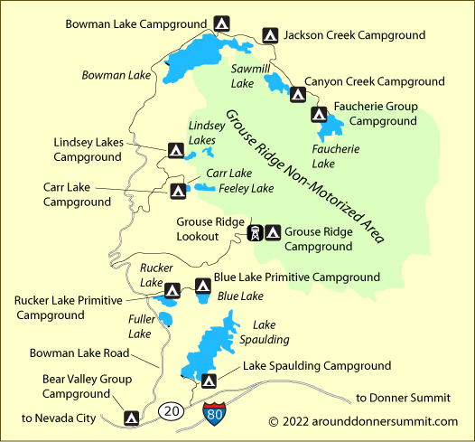 map of Bowman Lake Road and Grouse Ridge area campgrounds