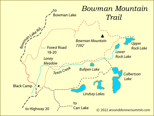map of Bowman Mountain Trail, Tahoe National Forest, CA