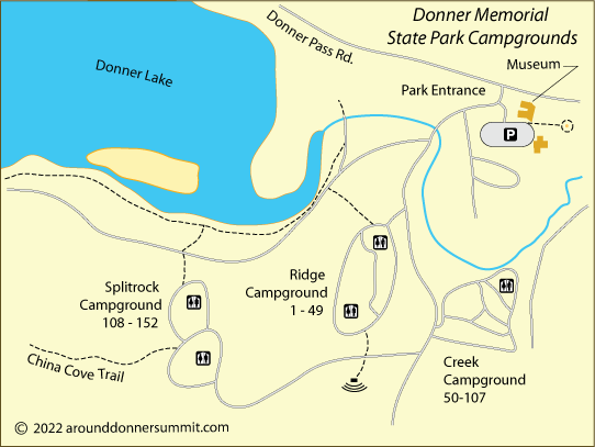 map of Donner Memorial State Park campgrounds, Truckee, CA