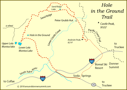 map of the Hole in the Ground Trail, Tahoe National Forest, CA