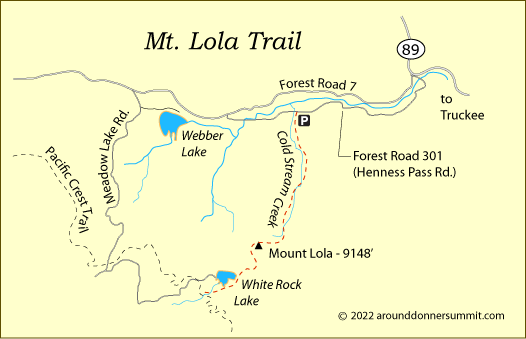 map of the Mt. Lola Trail, Tahoe National Forest, CA