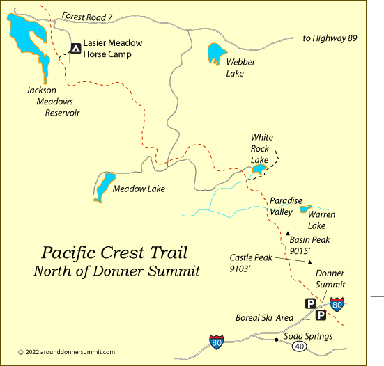 map of the Pacific Crest Trail north of Donner Summit, Tahoe National Forest, CA