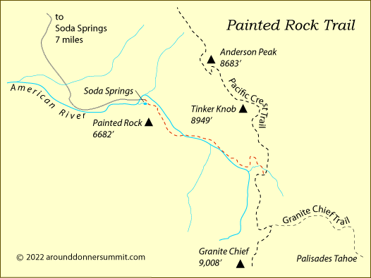 map of the Painted Rock Trail, Tahoe National Forest, CA