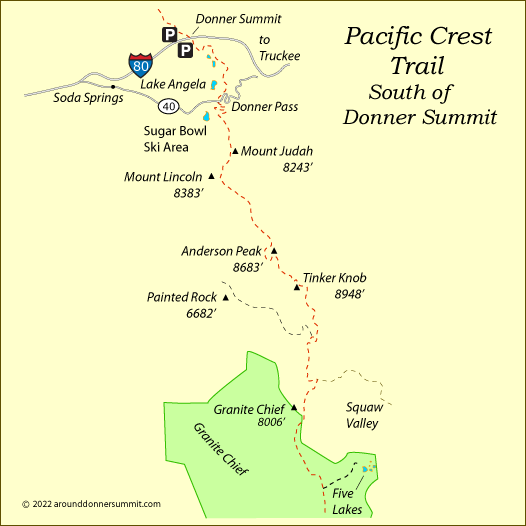 map of the Pacific Crest Trail south of Donner Summit, Tahoe National Forest, CA