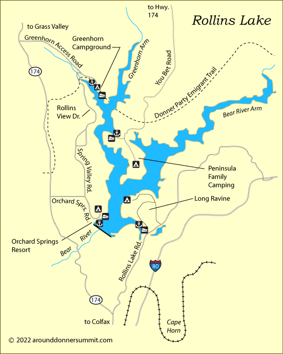 map of Rollins Lake, Colfax, CA