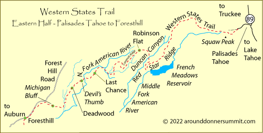 map of Western States Trail from Squaw Valley to Auburn, CA