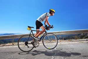 Cyclist riding near Donner Summit, CA
